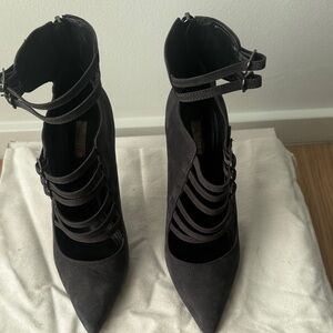 SCHUTZ Women’s Strappy Pointed-Toe Suede High Heels - Charcoal Grey